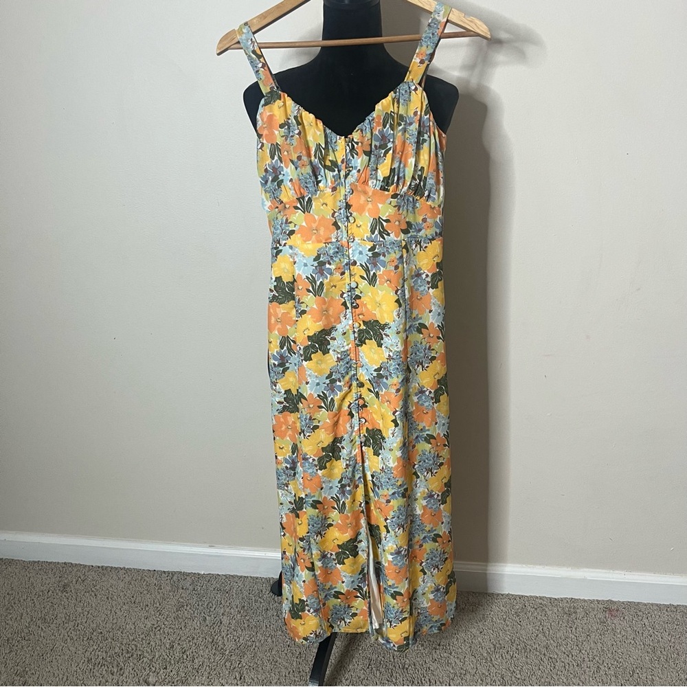 Abercrombie & Fitch Women’s Yellow Floral Sleeveless Ruched Midi Dress Sz S - Picture 12 of 13